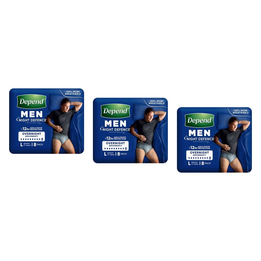 Depend Men Night Defence Underwear Heavy Absorbency Large 8 Pack Bundle of 3