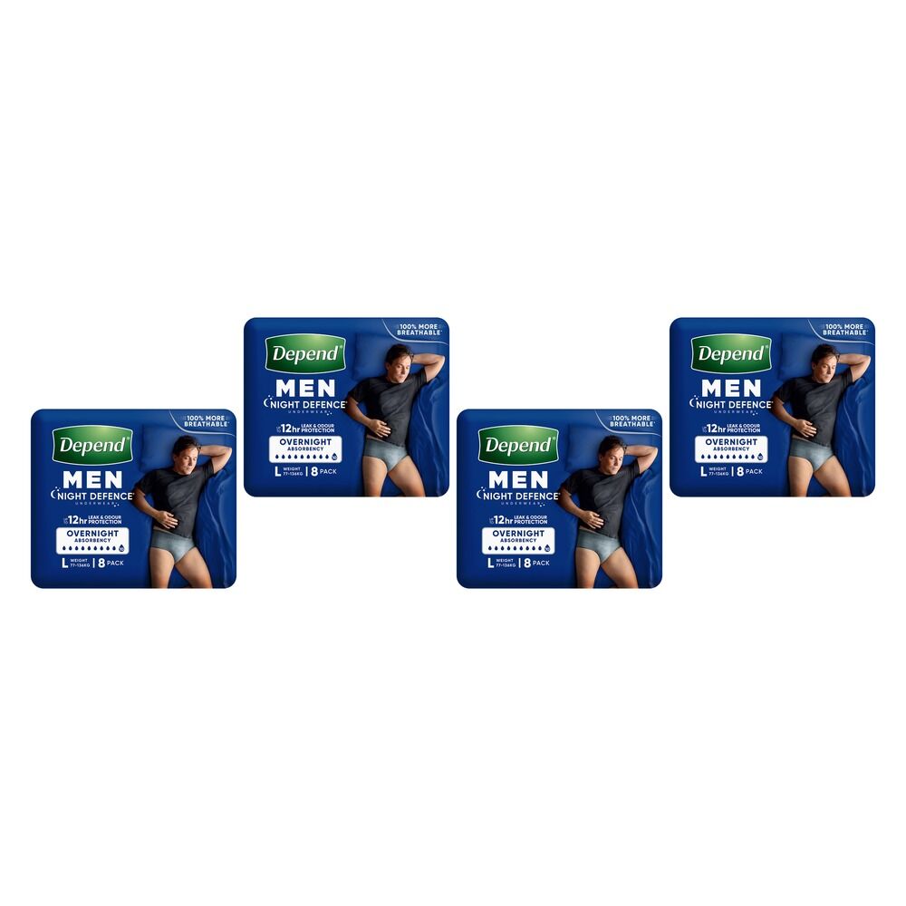 Depend Men Night Defence Underwear Heavy Absorbency Large 8 Pack Bundle of 4