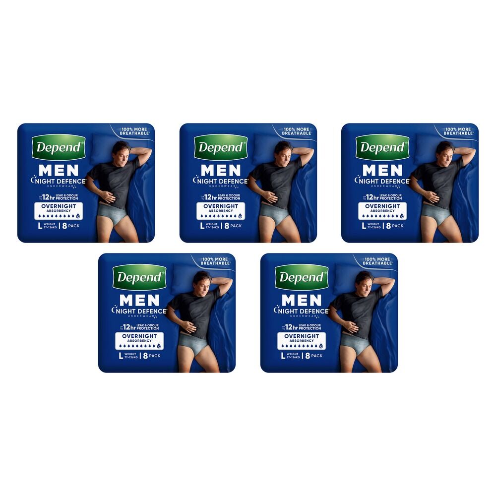 Depend Men Night Defence Underwear Heavy Absorbency Large 8 Pack Bundle of 5
