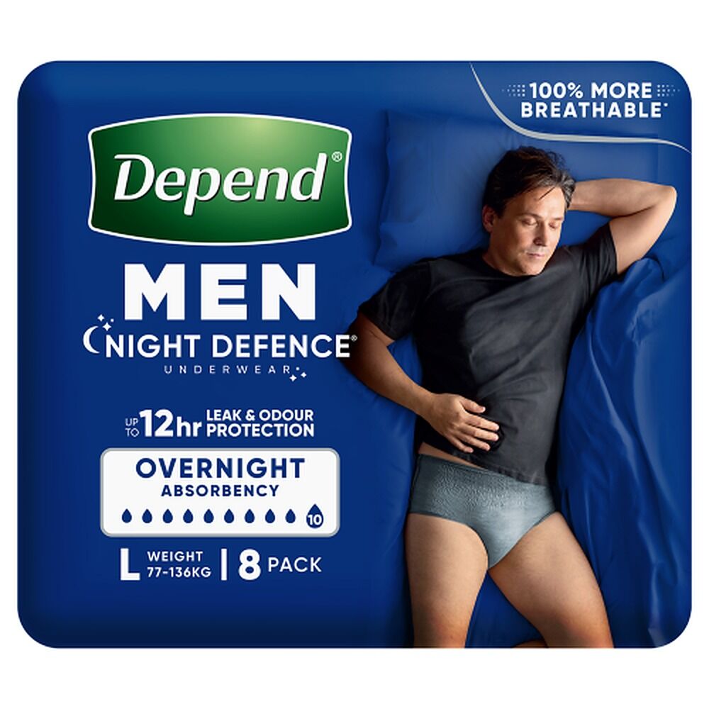 Depend Men Night Defence Underwear Heavy Absorbency Large 8 Pack