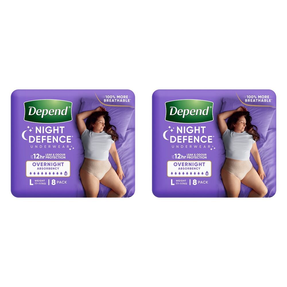 Depend Real Fit Night Defence Underwear Heavy Absorbency Large 8 Bundle of 2