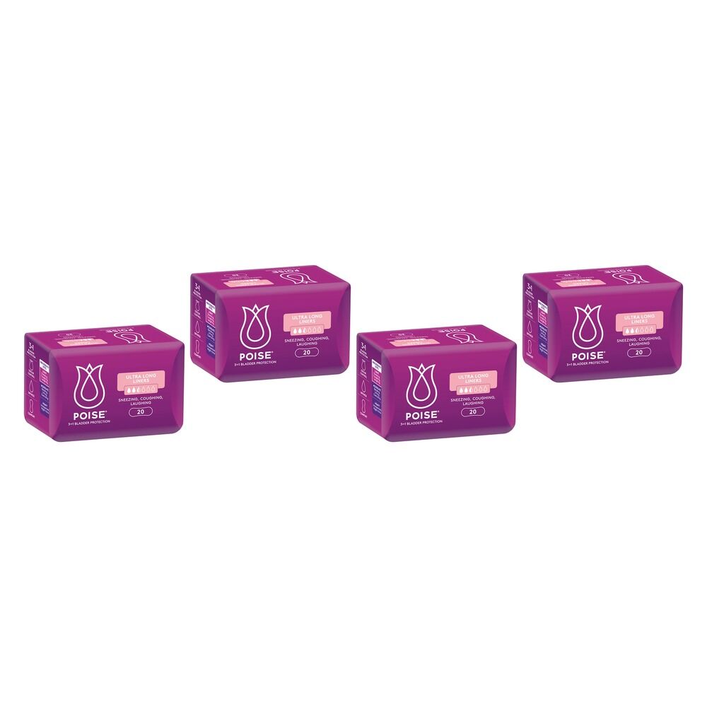 Poise Ultra Long Liners 20 Pack Bundle of 4