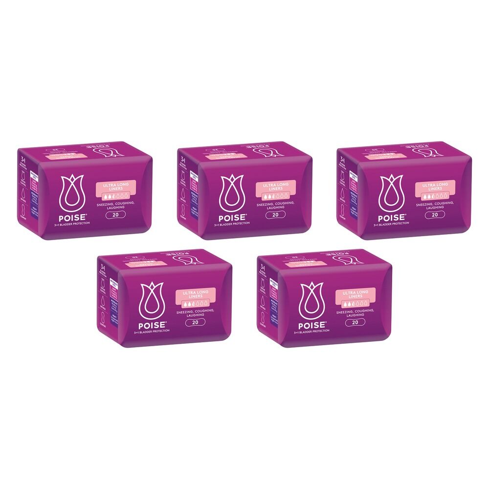 Poise Ultra Long Liners 20 Pack Bundle of 5