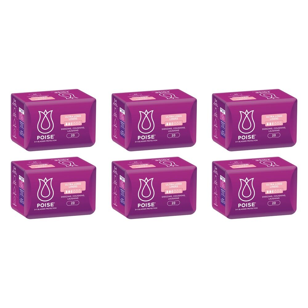 Poise Ultra Long Liners 20 Pack Bundle of 6