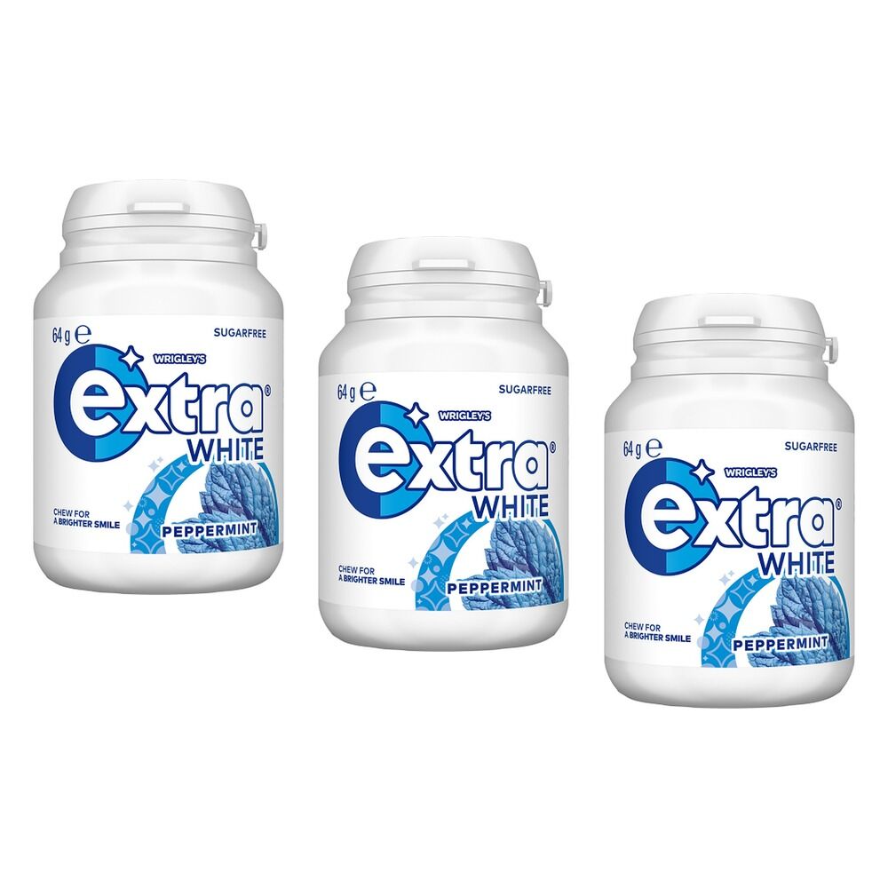 Extra White Peppermint Sugar Free Chewing Gum 64g x 6 Bundle of 3
