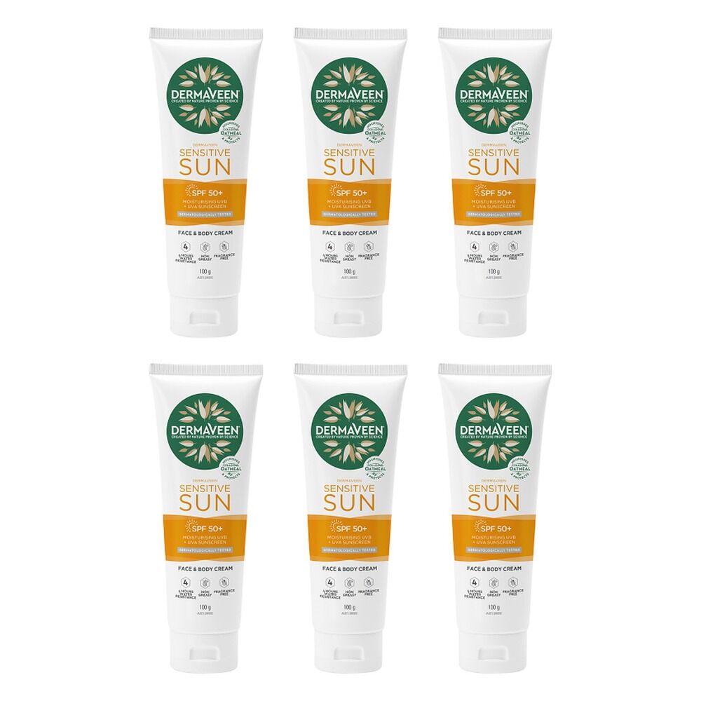DermaVeen Sensitive Sun SPF 50+ Face & Body Cream 100g Pack of 6