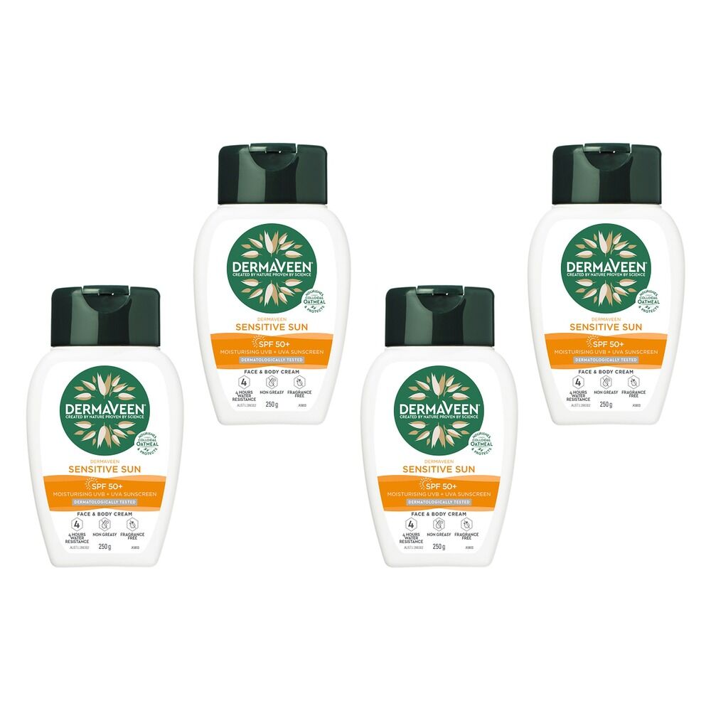 DermaVeen Sensitive Sun SPF 50+ Face & Body Cream, Colloidal Oatmeal, Pack of 4