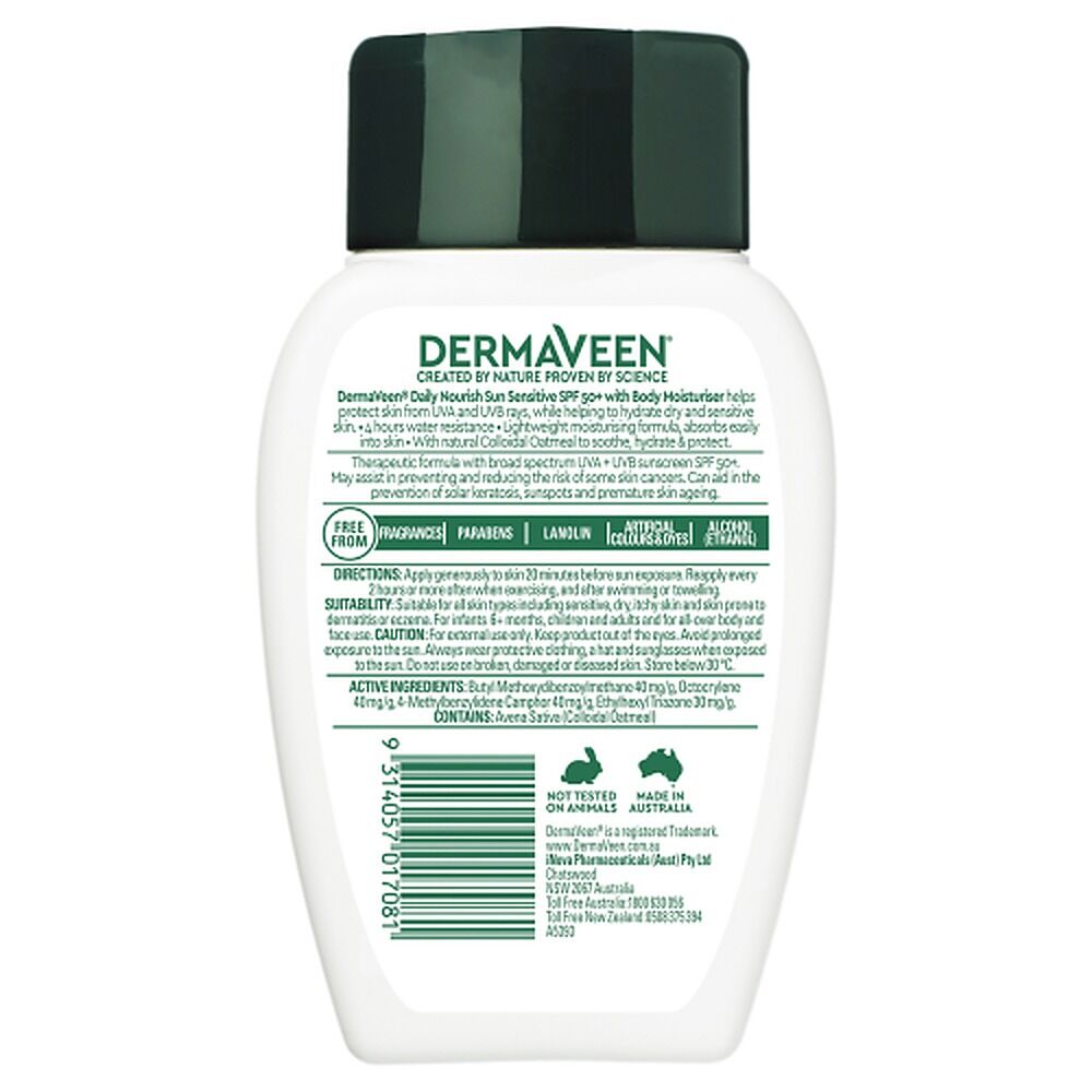 DermaVeen Sensitive Sun SPF 50+ Face & Body Cream, Colloidal Oatmeal, 250mL