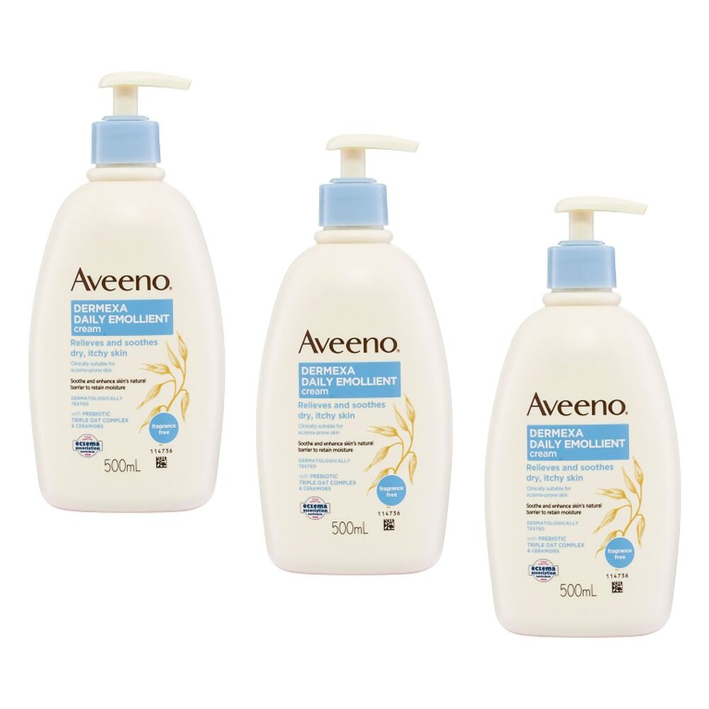 Aveeno Dermexa Daily Emollient Fragrance Free Body Cream 500mL Pack of 3