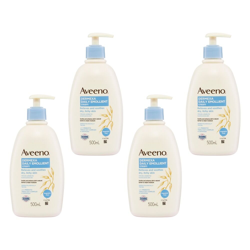 Aveeno Dermexa Daily Emollient Fragrance Free Body Cream 500mL Pack of 4
