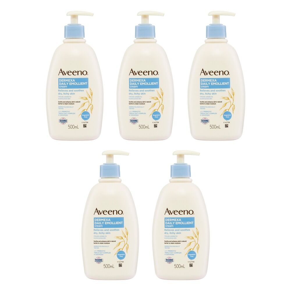 Aveeno Dermexa Daily Emollient Fragrance Free Body Cream 500mL Pack of 5