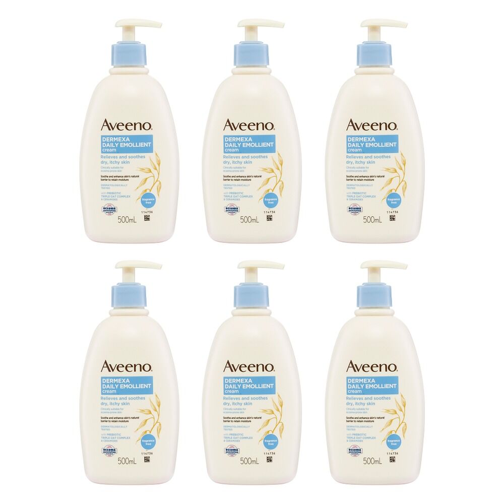 Aveeno Dermexa Daily Emollient Fragrance Free Body Cream 500mL Pack of 6