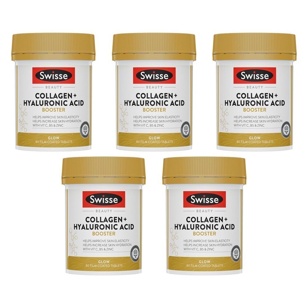 Swisse Beauty Collagen + Hyaluronic Acid Booster 80 Tablets Pack of 5