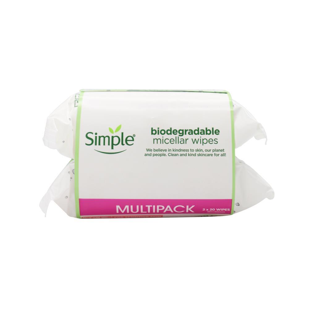 Simple Micellar Wipes Biodegradable Wipes Kind To Skin 2 x 20 Pack (40 Wipes)