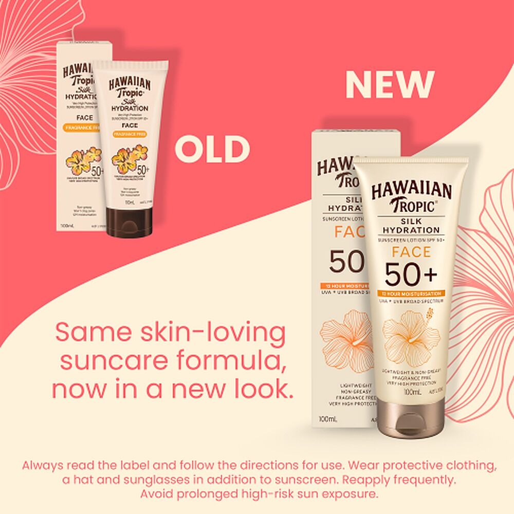 Hawaiian Tropic Silk Hydration Fragrance Free Face Sunscreen SPF50+ 100mL