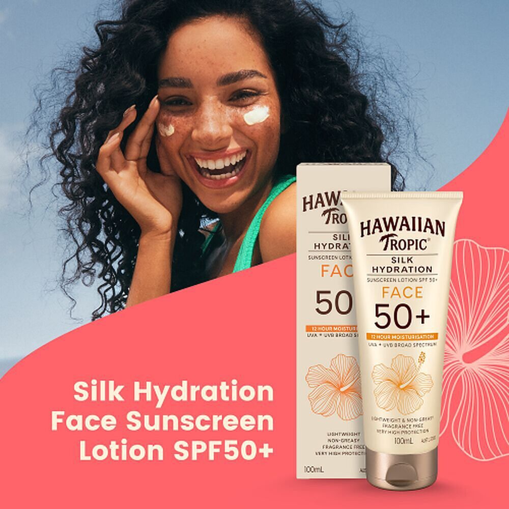 Hawaiian Tropic Silk Hydration Fragrance Free Face Sunscreen SPF50+ 100mL