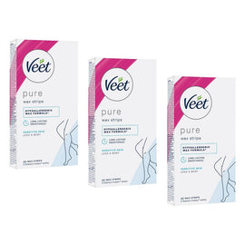 Veet PURE Cold Wax Strips Legs & Body Sensitive Skin 20 Pack Bundle of 3