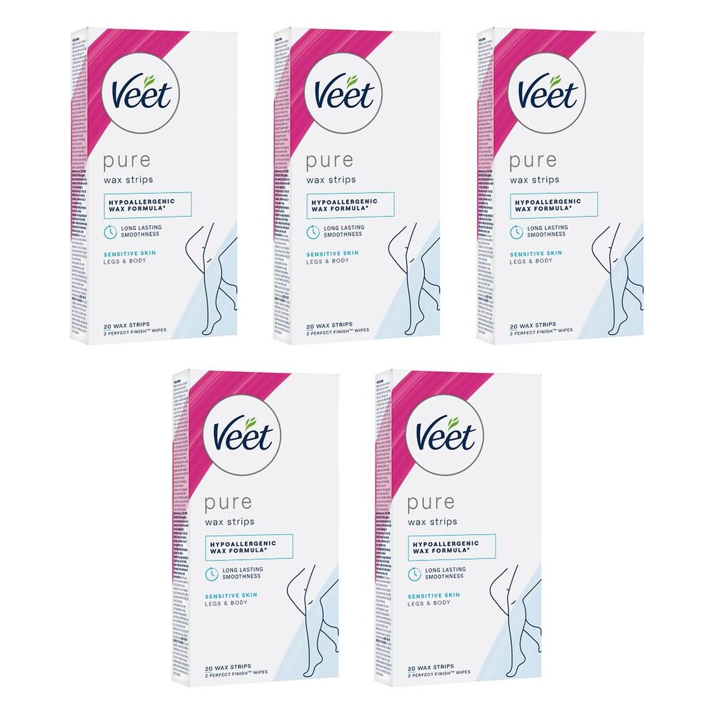 Veet PURE Cold Wax Strips Legs & Body Sensitive Skin 20 Pack Bundle of 5