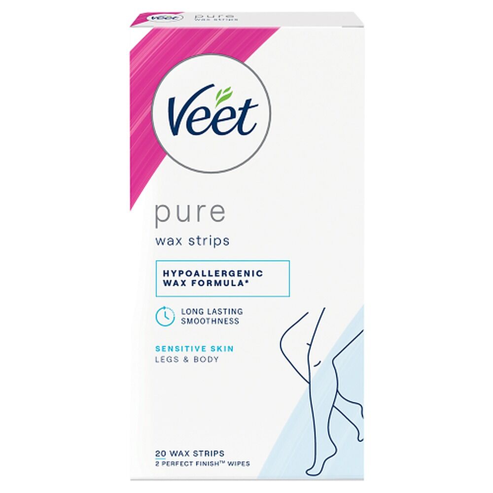 Veet PURE Cold Wax Strips Legs & Body Sensitive Skin 20 Pack