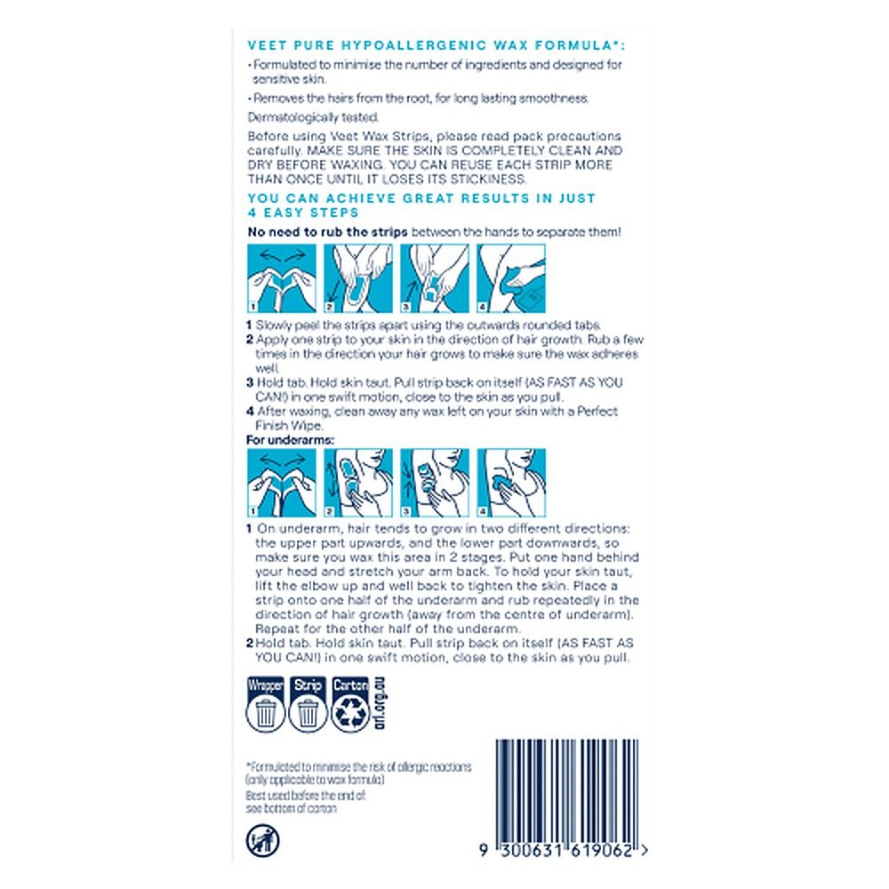 Veet PURE Cold Wax Strips Legs & Body Sensitive Skin 20 Pack