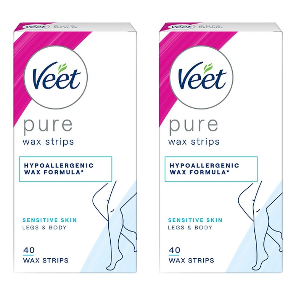Veet PURE Cold Wax Strips Legs & Body Sensitive Skin 40 Pack Bundle of 2