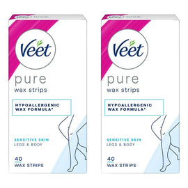 Veet PURE Cold Wax Strips Legs & Body Sensitive Skin 40 Pack Bundle of 2