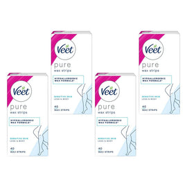 Veet PURE Cold Wax Strips Legs & Body Sensitive Skin 40 Pack Bundle of 4