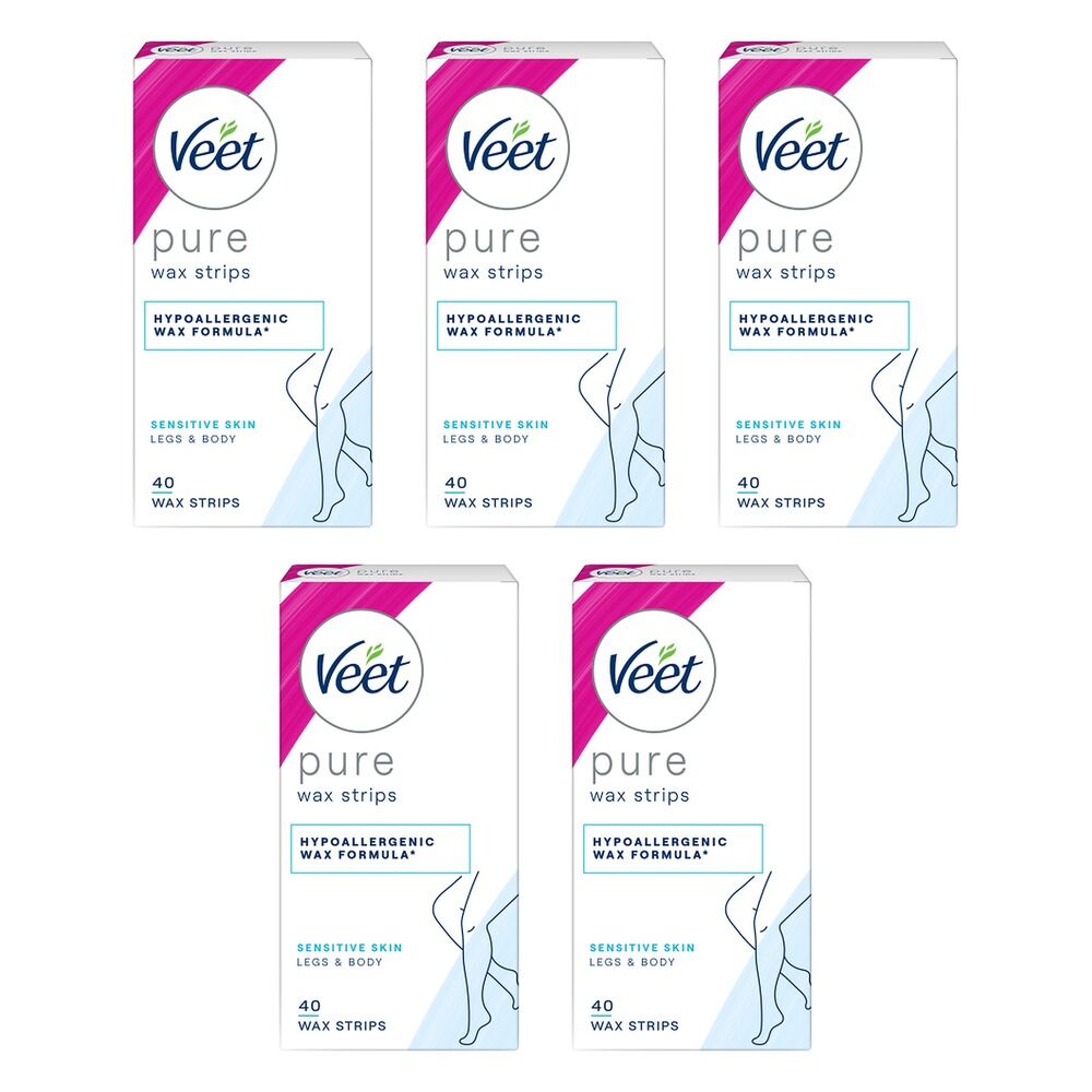 Veet PURE Cold Wax Strips Legs & Body Sensitive Skin 40 Pack Bundle of 5