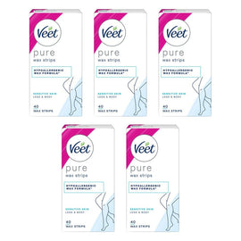 Veet PURE Cold Wax Strips Legs & Body Sensitive Skin 40 Pack Bundle of 5