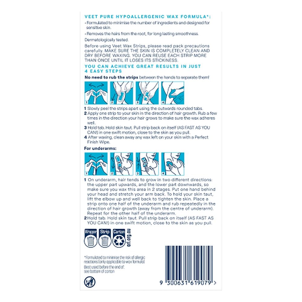 Veet PURE Cold Wax Strips Legs & Body Sensitive Skin 40 Pack