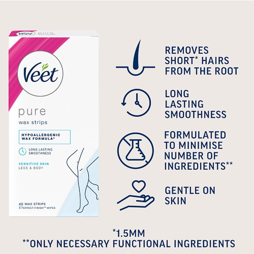 Veet PURE Cold Wax Strips Legs & Body Sensitive Skin 40 Pack