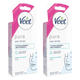 Veet PURE Cold Wax Strips Face Sensitive Skin 20 Pack Bundle of 2