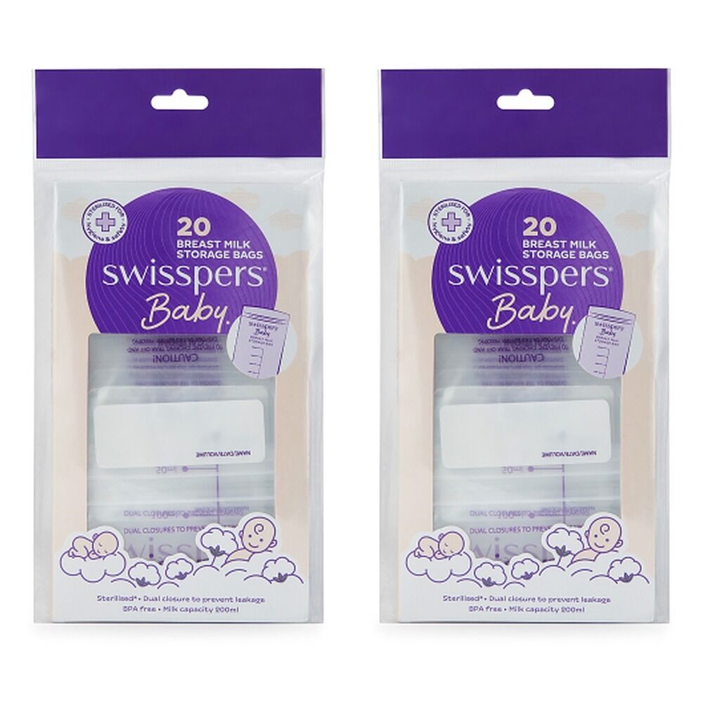 Swisspers Breast Milk Storage Bags 20 Pack Bundle of 2