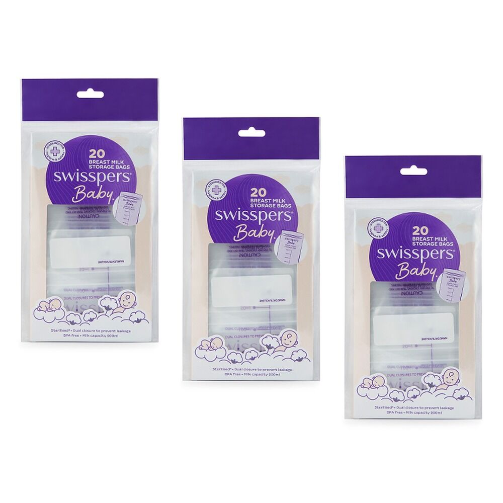 Swisspers Breast Milk Storage Bags 20 Pack Bundle of 3