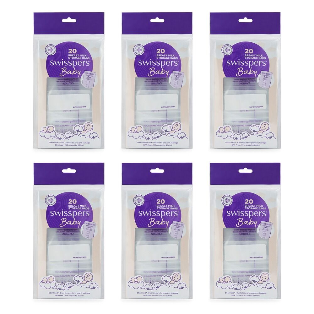 Swisspers Breast Milk Storage Bags 20 Pack Bundle of 6