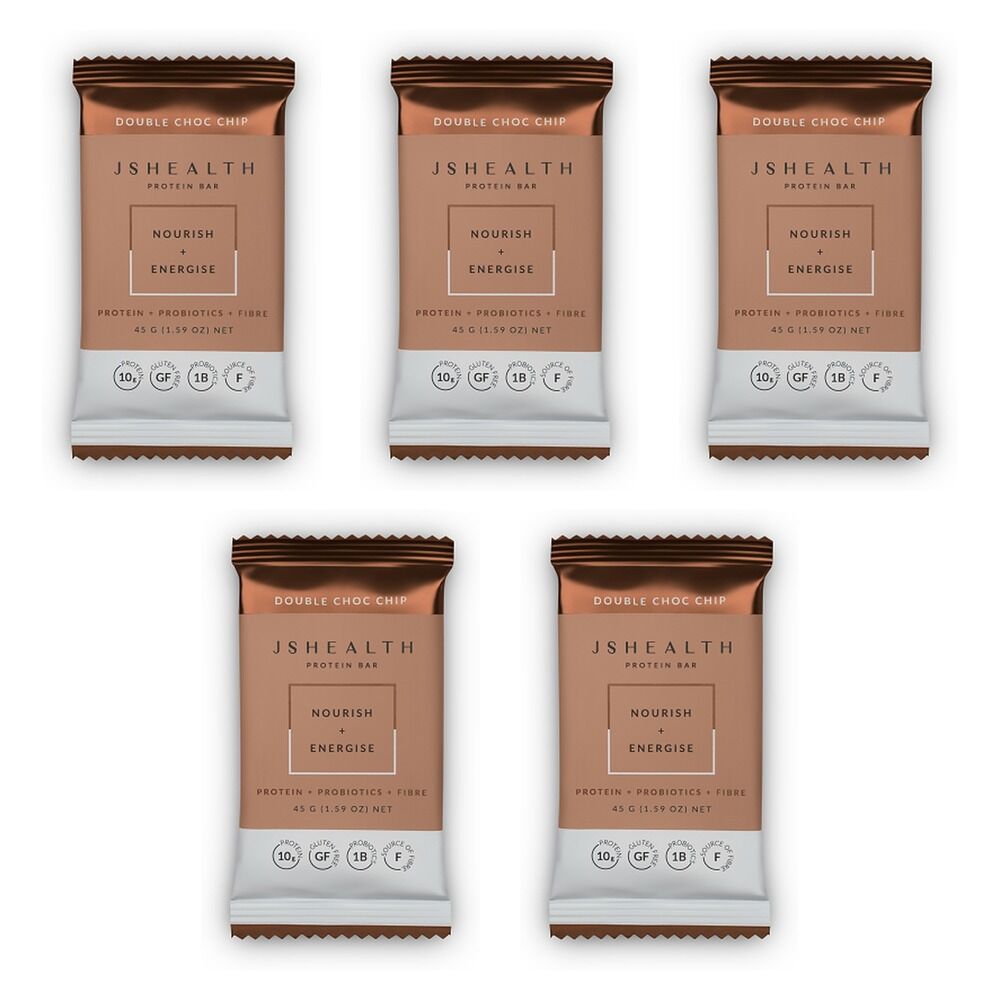 JSHealth Protein Bar Nourish + Energise Double Choc Chip 45g x 12 Bundle of 5