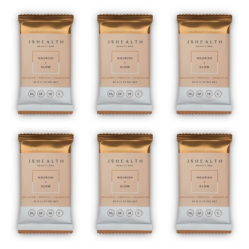 JSHealth Beauty Bar Nourish + Glow Peanut Butter Crunch 45g x 12 Bundle of 6