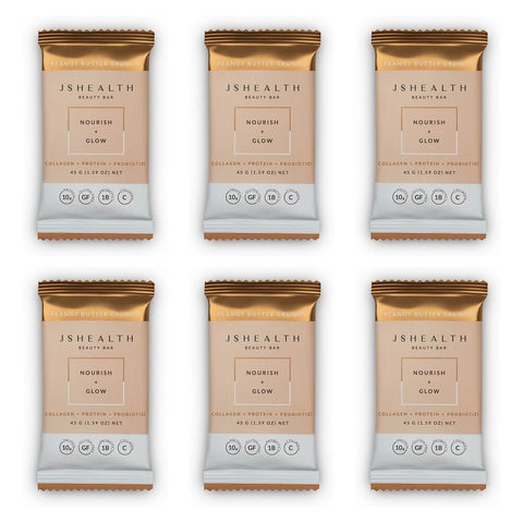 JSHealth Beauty Bar Nourish + Glow Peanut Butter Crunch 45g x 12 Bundle of 6
