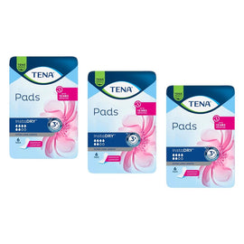 Tena InstaDry Extra Long Length Pads 6 Pack x 6 Bundle of 3