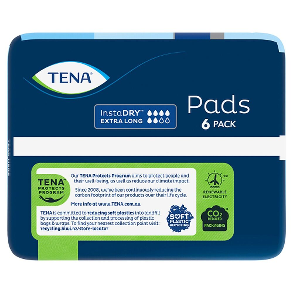 Tena InstaDry Extra Long Length Pads 6 Pack x 6