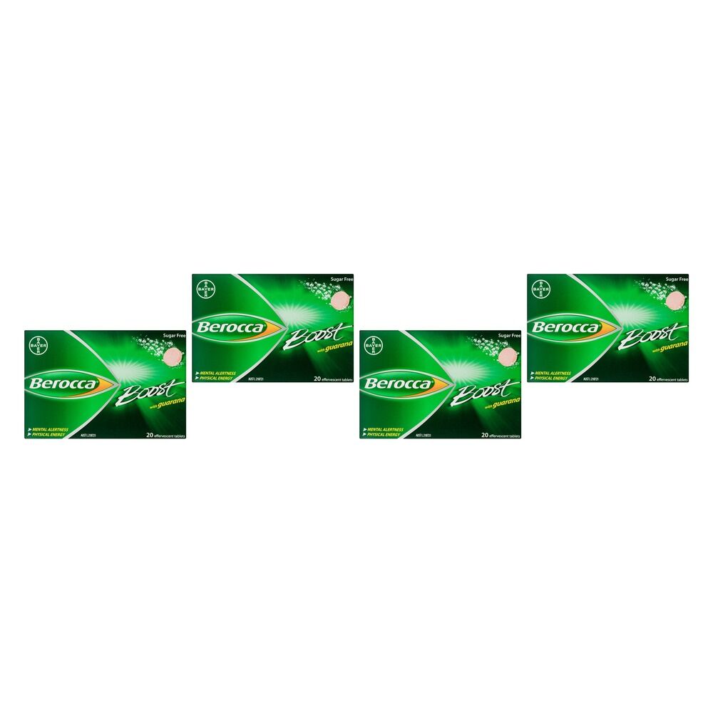 Berocca Boost Energy Vitamin With Guarana Effervescent Tablets 20 Bundle of 4