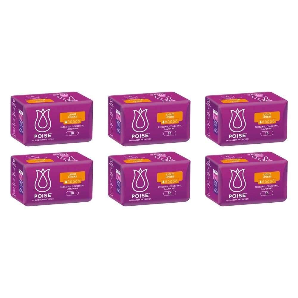 Poise Light Liners 18 Pack x 8 Bundle of 6