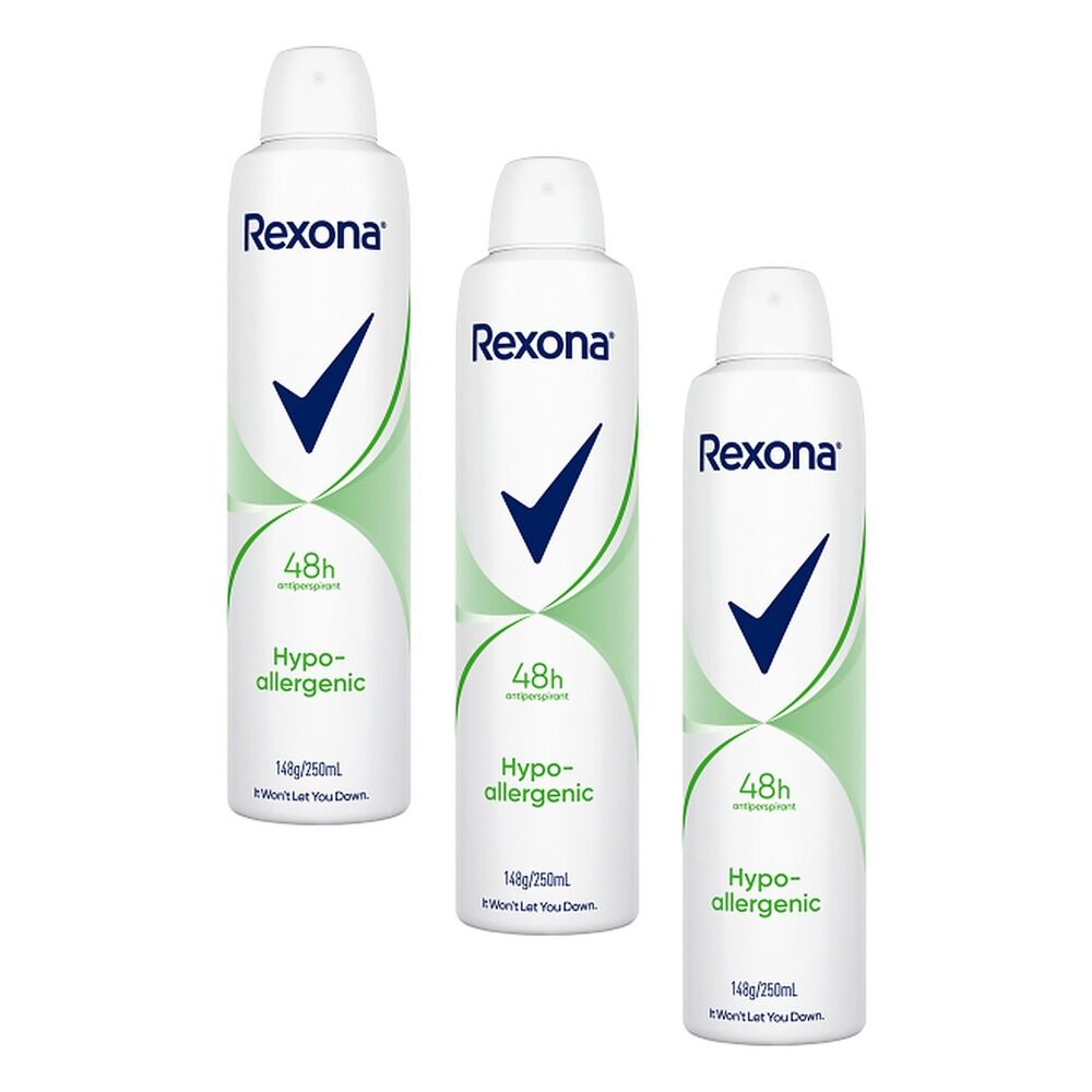 Rexona Women Antiperspirant Aerosol Deodorant Hypo-Allergenic 250mL Pack of 3