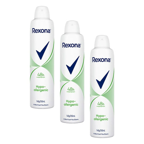 Rexona Women Antiperspirant Aerosol Deodorant Hypo-Allergenic 250mL Pack of 3