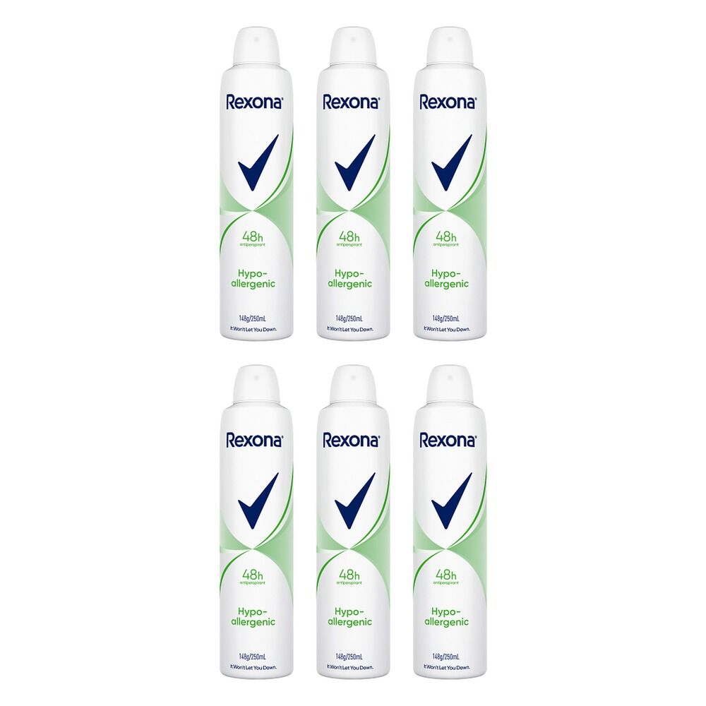 Rexona Women Antiperspirant Aerosol Deodorant Hypo-Allergenic 250mL Pack of 6
