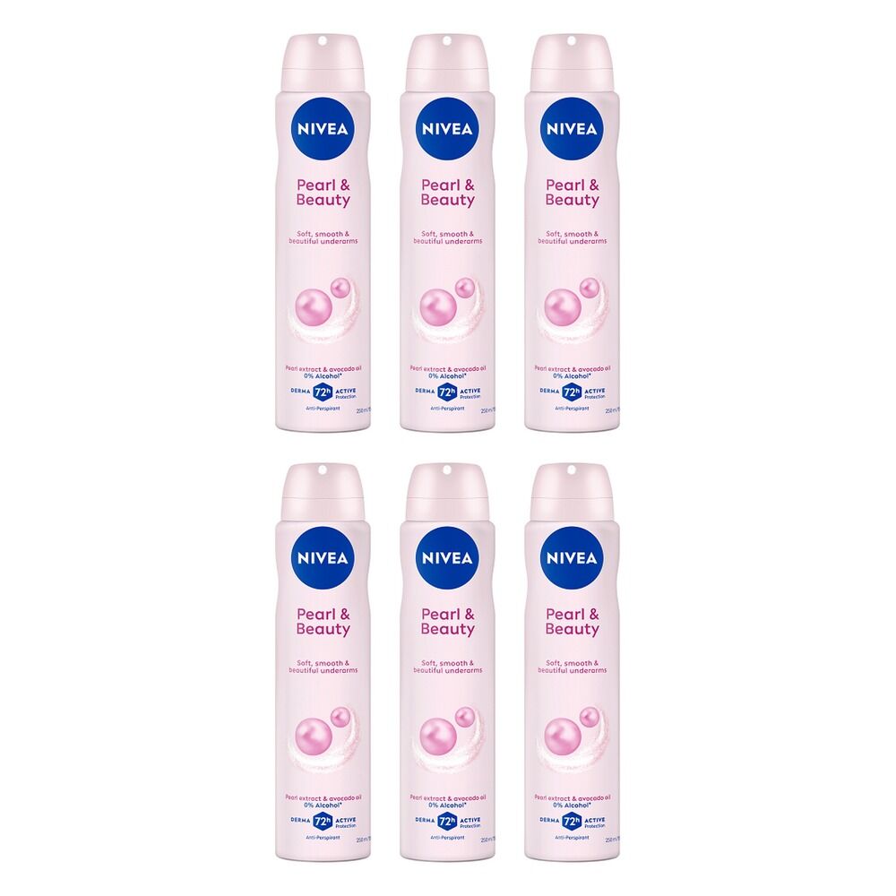 NIVEA Pearl & Beauty 72H Anti-Perspirant 250mL Pack of 6