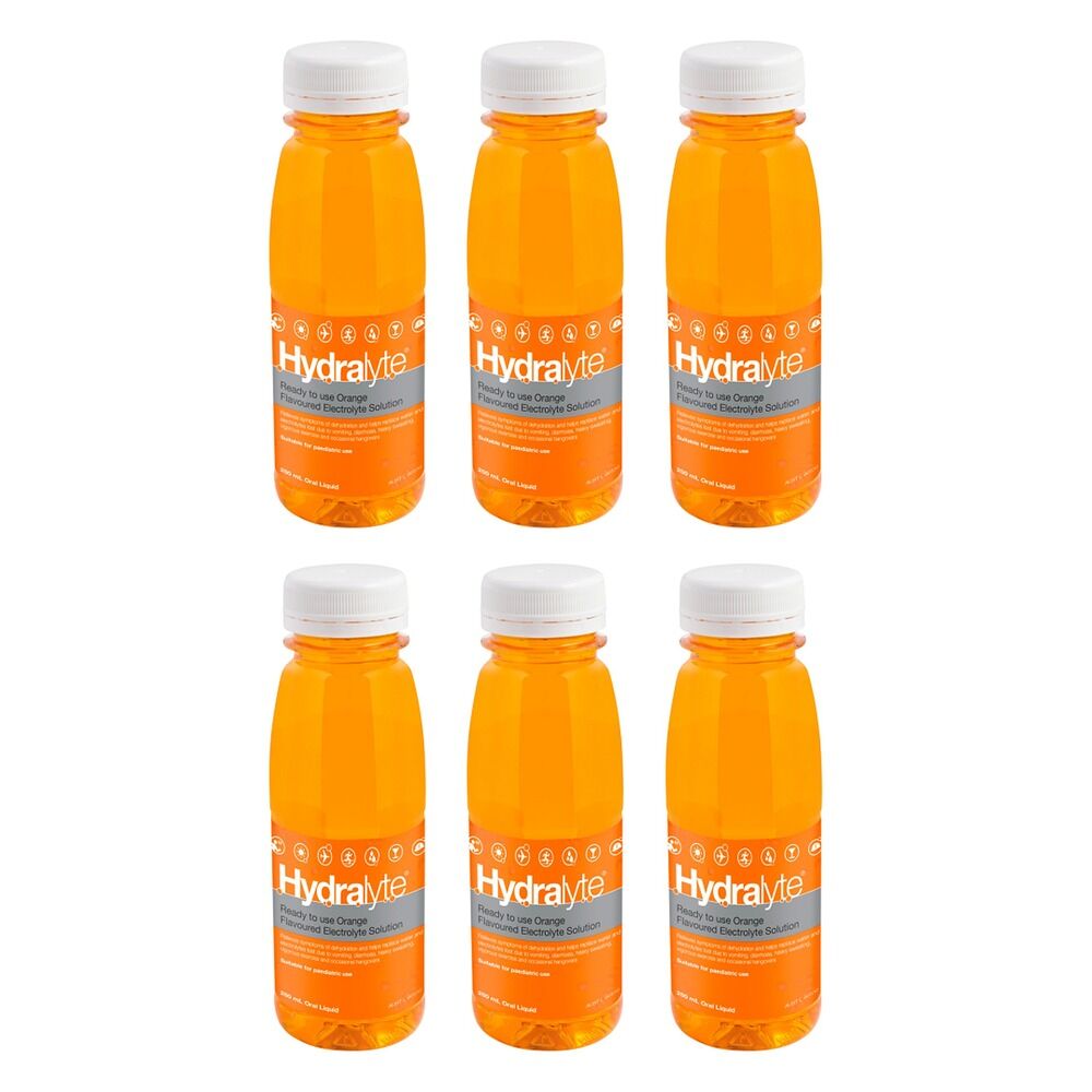 Hydralyte Electrolyte Solution Orange Flavoured 250mL Pack of 6