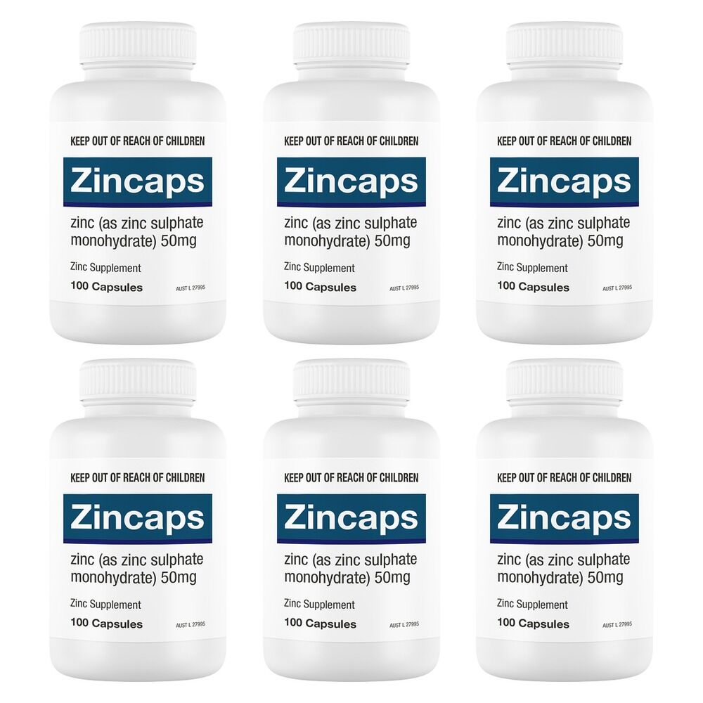 Zincaps Zinc Capsules 50mg 100 Capsules Pack of 6