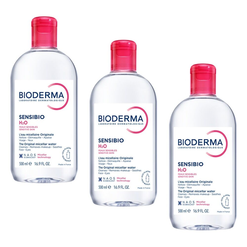 Bioderma Sensibio H2O Soothing Micellar Water Cleanser 500mL Pack of 3