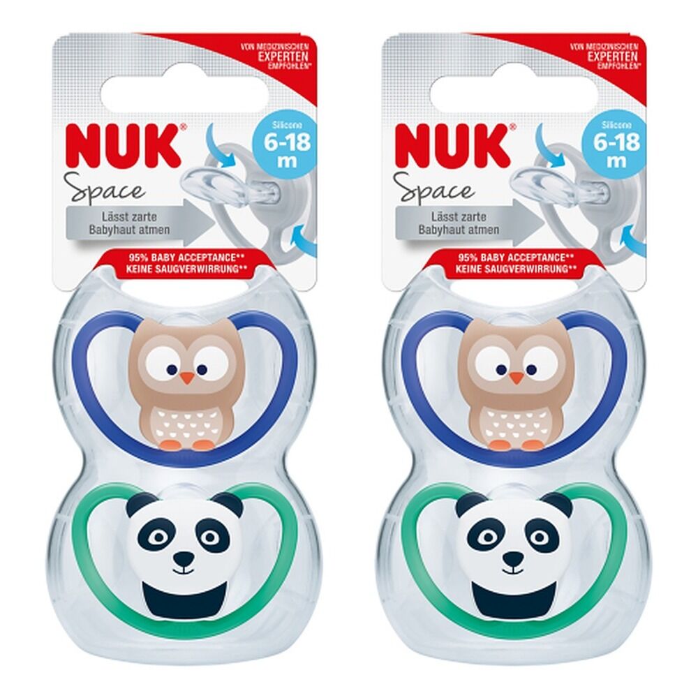 Nuk Space Baby Dummy BPA-Free Silicone Assorted 6-18 Months 2 Pack Bundle of 2